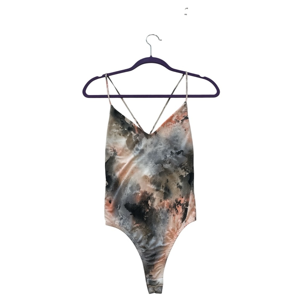 Veronica M. Tie-Dye One-Piece Bodysuit in Peach, Gray & Black